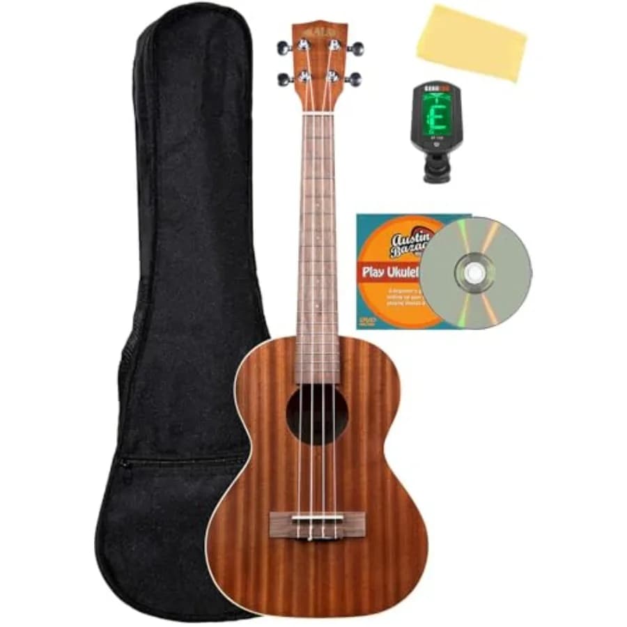 KA-T Ukulele Tenore in Mogano con Borsa per il Trasporto, Accordatore, DVD Istruttivo Austin Bazaar e Panno per la Lucidatura
