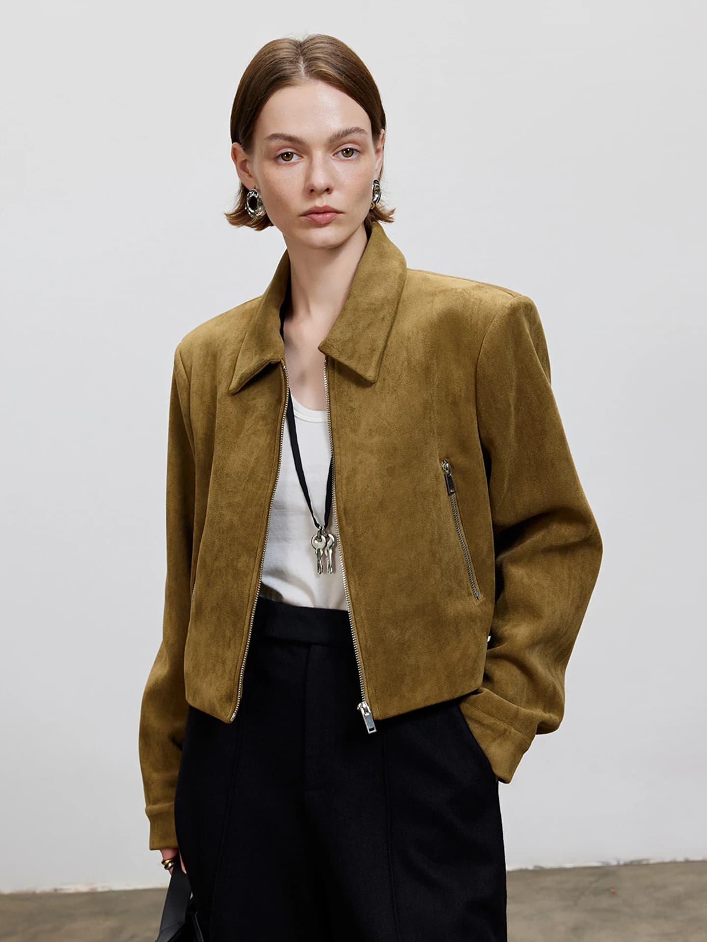 LUR Giacca Corta Autunnale di Alta Moda per Donna, Capospalla con Zip, Versatile, Lussuosa, Leggera, Tinta Unita in Poliestere