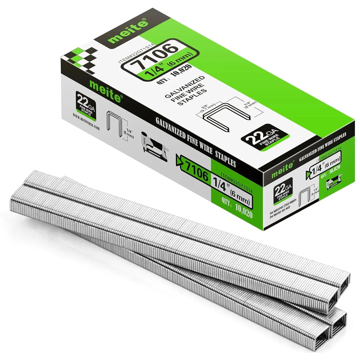 Graffette zincate calibro 22, larghezza corona 3/8'', gambo 1/4'' per graffettatrice da tappezzeria, 10.020 pz/scatola