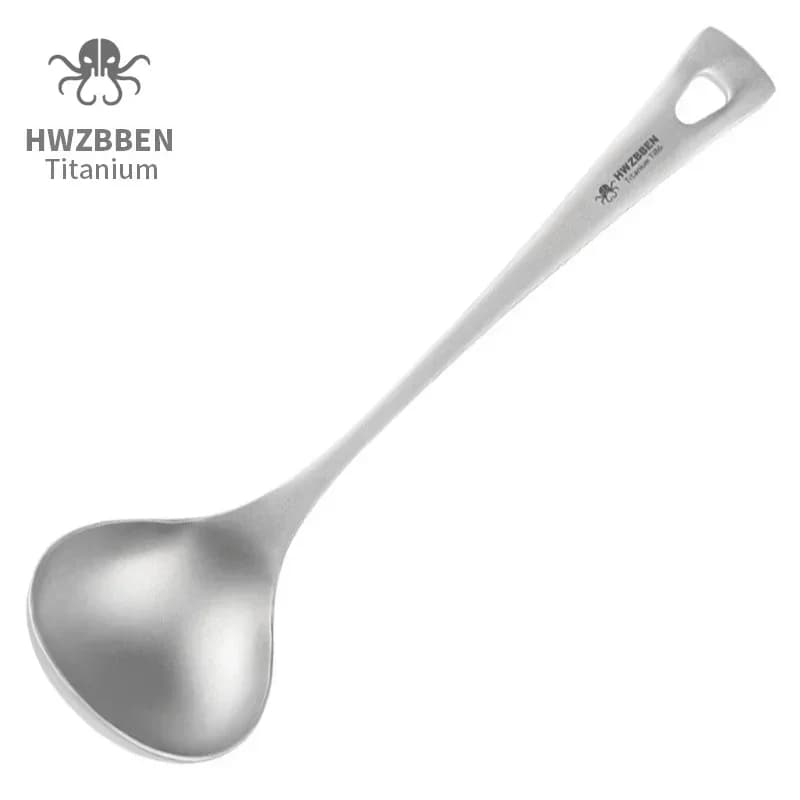 HWZBBEN cucchiai da minestra in titanio per esterni con manico lungo stoviglie da campeggio stoviglie da cucina portatili Ti86