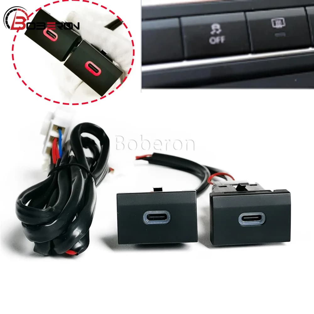 Caricatore USB-C Doppio con LED Rosso 12V/24V per Auto, Presa di Ricarica PD, Adattatore di Alimentazione per Telefono, Accessori Auto Compatibili con POLO 2011-2013