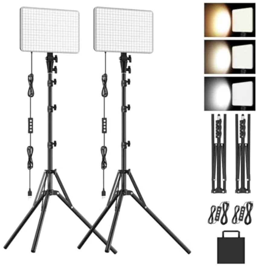 Kit di illuminazione video a LED, illuminazione fotografica da 15W/1700Lux con treppiede, luce dimmerabile 2500-8500K per la registrazione video