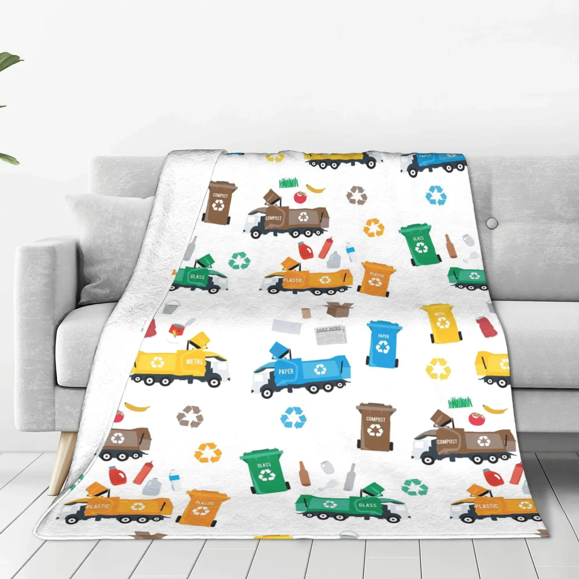 Coperta colorata per camion della spazzatura e contenitori per il riciclaggio Coperta portatile per divano in flanella per la camera da letto di casa Copriletto per esterni