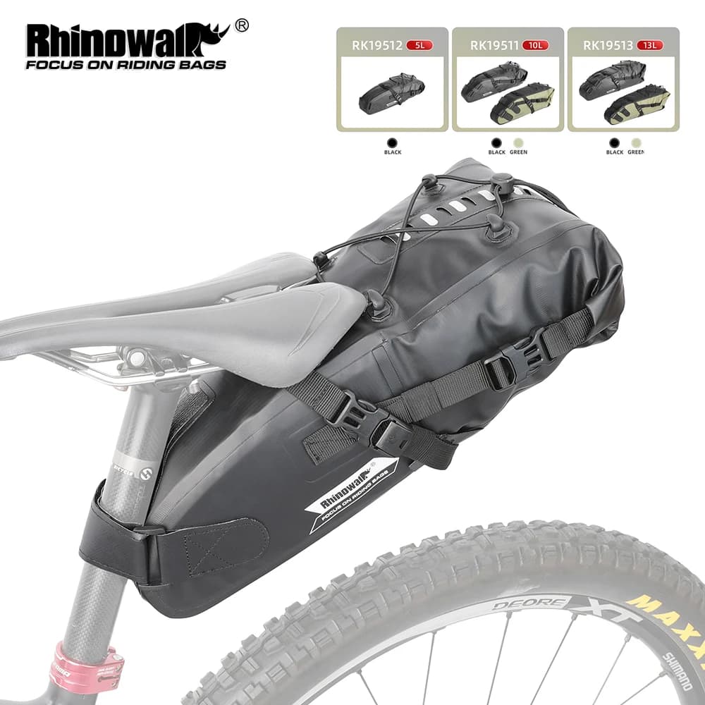 Rhinowalk Bicycle Saddle Bag 5L-13L Waterproof Large Capacity Foldable Tail Back Rear Bag MTB Road Luggage Bicycle Accessories