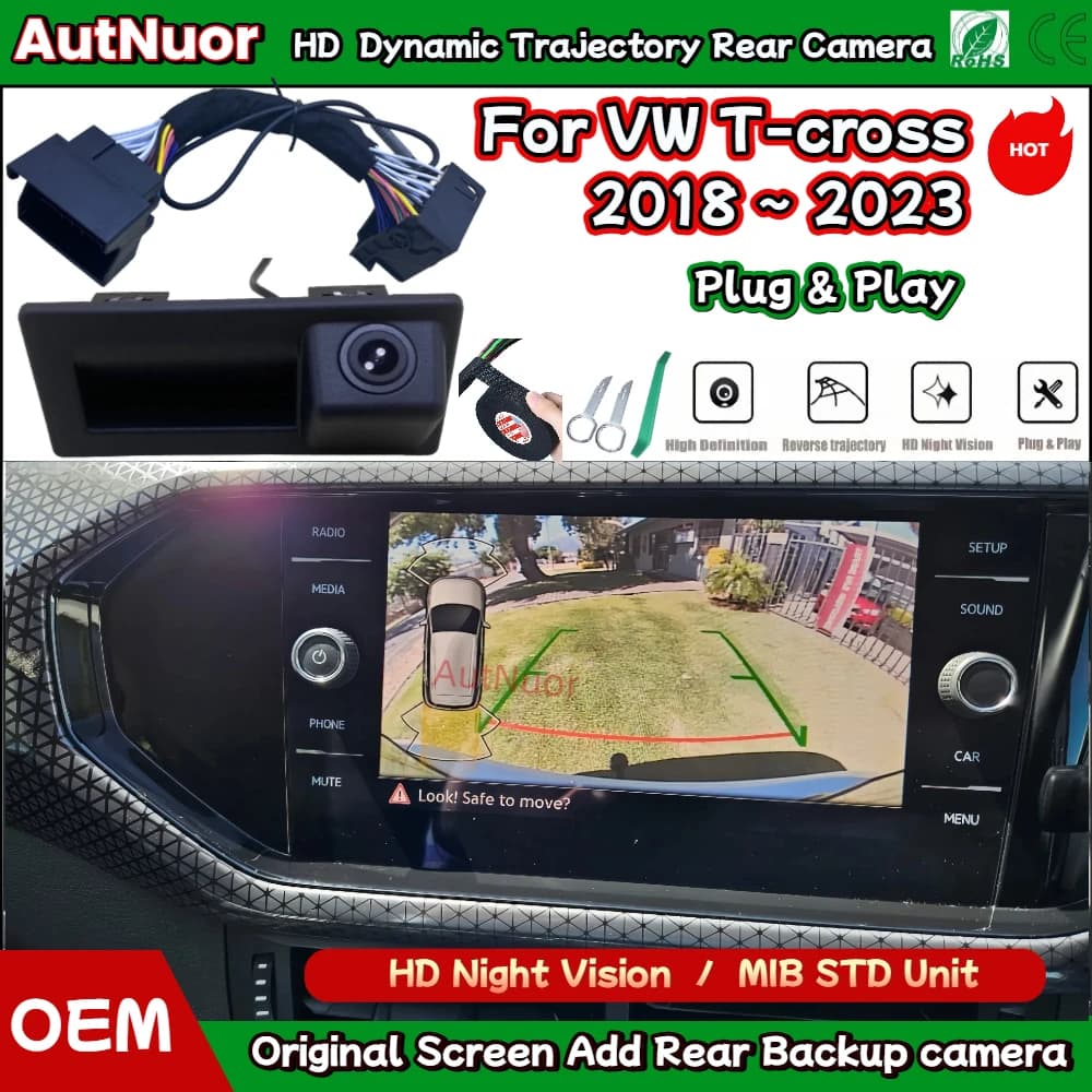 Per Volkswagen VW T-cross t cross 2018 ~ 2023 Bagagliaio di un'auto Retromarcia Telecamera per retromarcia Portellone Maniglia Traiettoria Dinamica HD