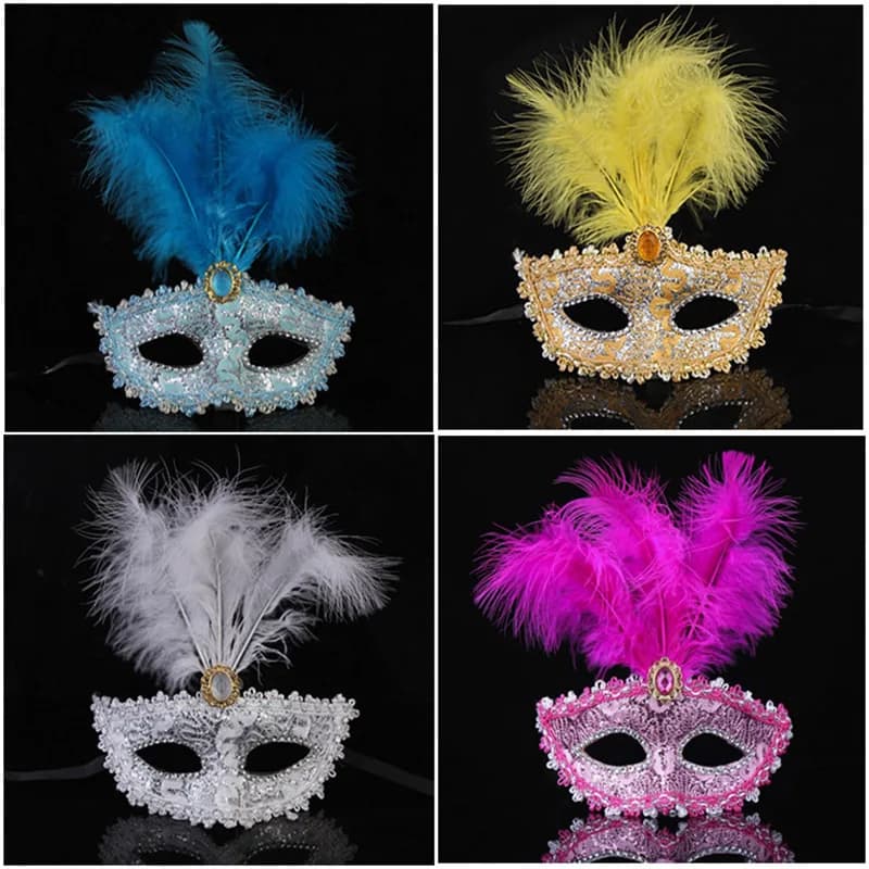 Maschera per gli occhi Carnevale Halloween Masquerade Costume cosplay Applique in pizzo Panno in piume Diamanti Principessa Mezza maschera per il viso