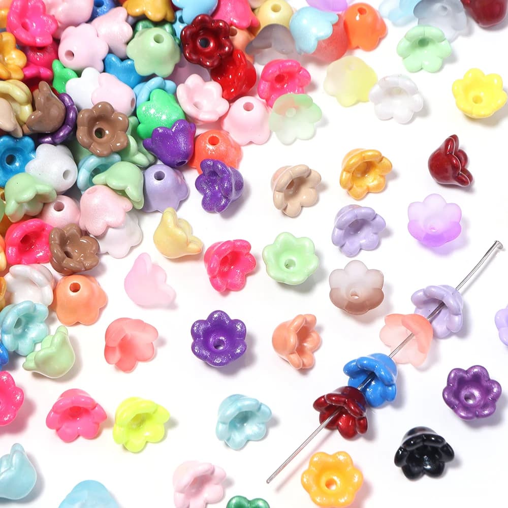 20Pcs 8x11mm Colored Flower Shape Acrylic Bead Caps Loose Spacer Charm Bead For Jewelry Making Bracelet Earrings DIY Accessories