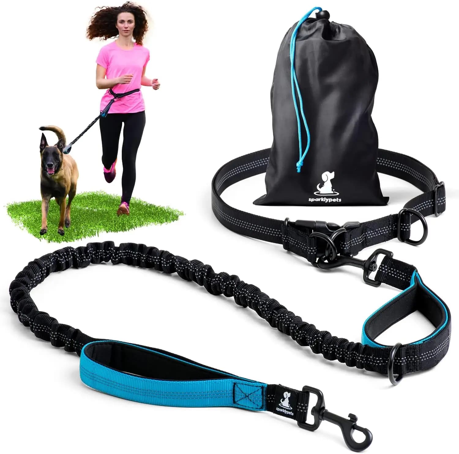 Guinzaglio per Cani a Mani Libere con Cuciture Riflettenti per Razze Medie e Grandi - Ideale per Passeggiate, Escursioni, Corsa