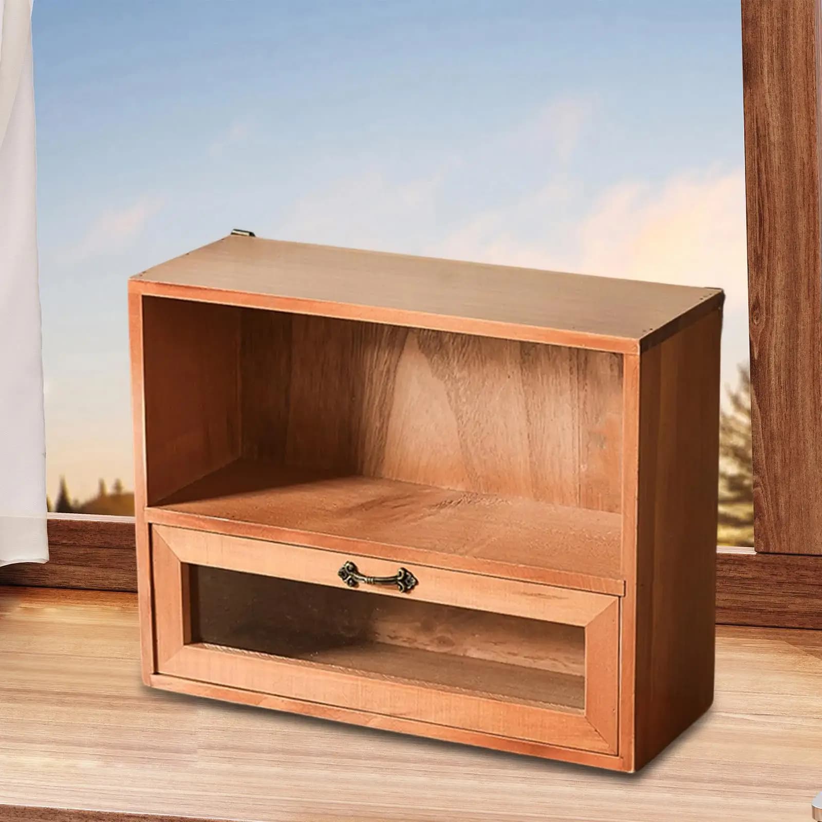 Scatola portaoggetti da tavolo in legno con cassetto organizer da scrivania per forniture di gioielli cosmetici