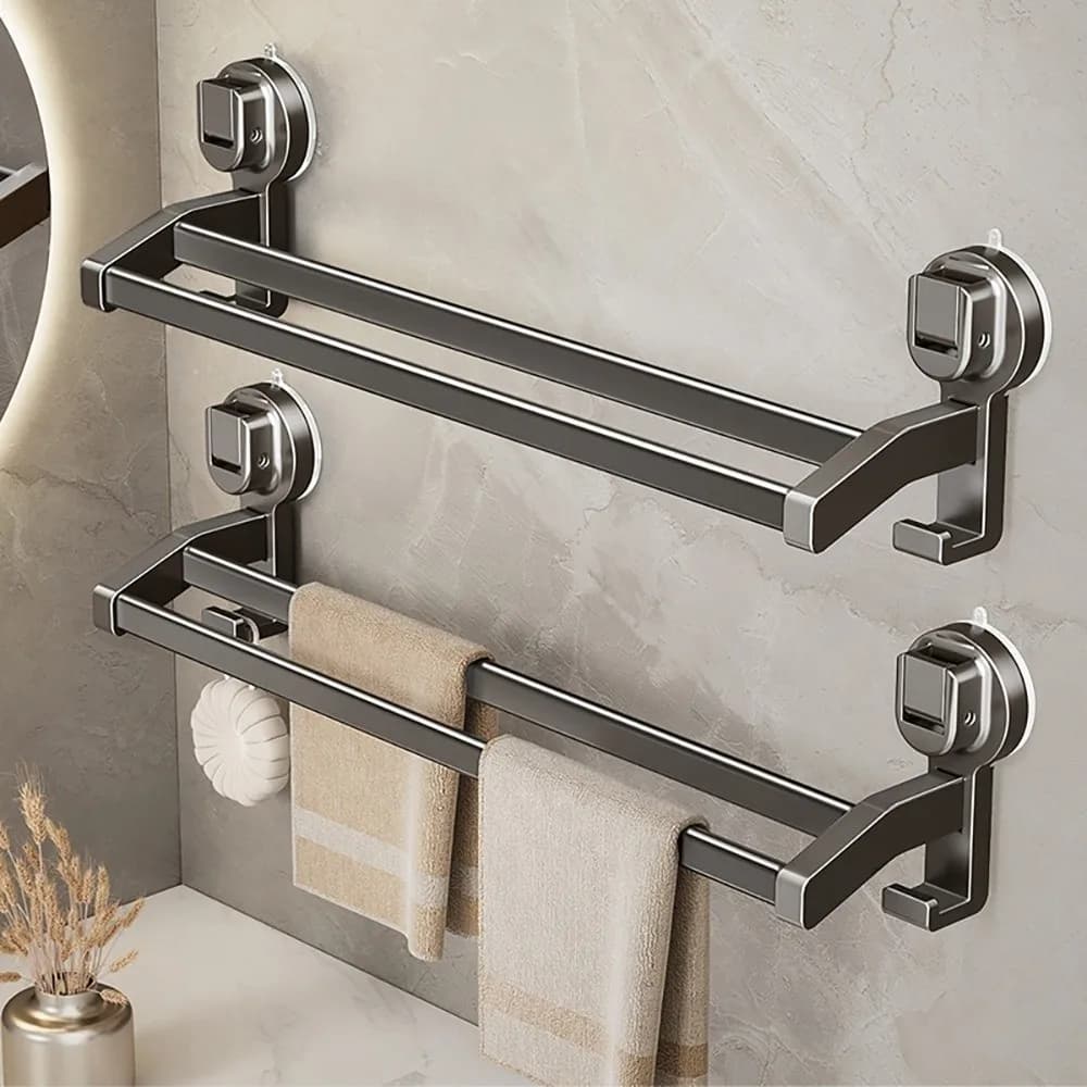 Portasciugamani in Alluminio 30/40/50CM, Robusto con Ganci, Montaggio a Parete Senza Foratura, Antiscivolo, Doppio Asta, per Balcone