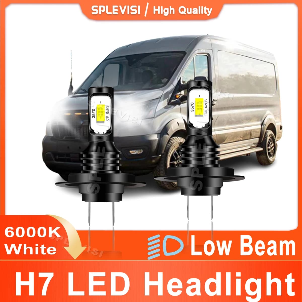 2x H7 Car Light LED faro anabbagliante bianco 8000LM per Ford Transit Van MK8 2014 2015 2016 2017 2018 2019 2020 2021 2022