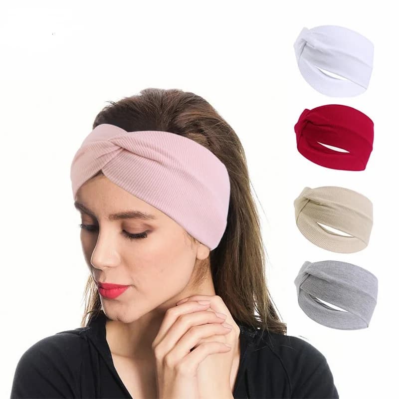 Fascia per capelli incrociata frontale in cotone elastico con filo Fascia per yoga per trucco e lavaggio