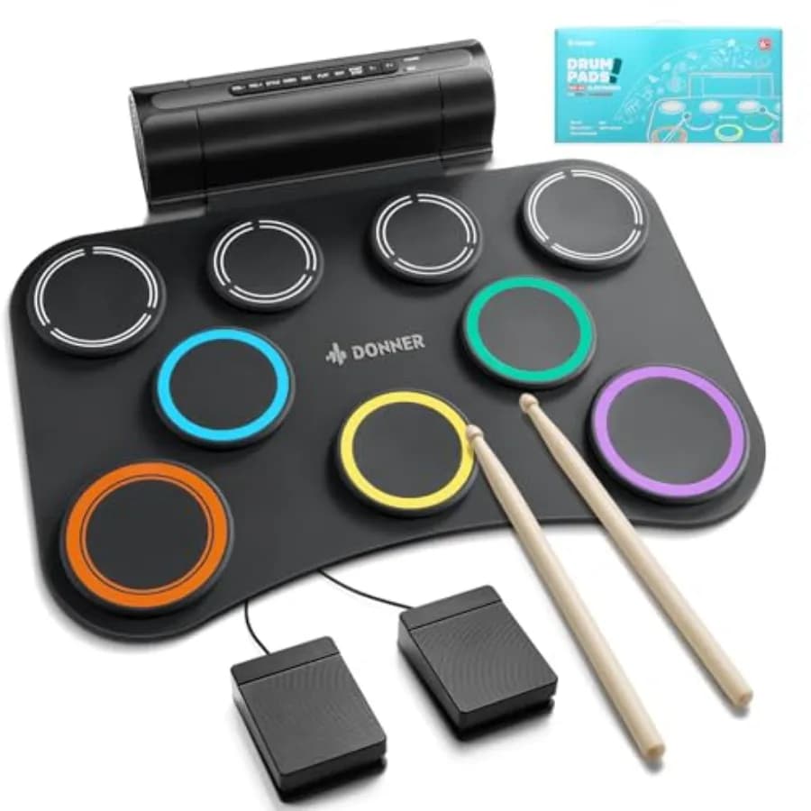 Electric Drum Pad, 9 Pads Electronic Drum Set Roll Up Quiet Drum Pad Built-in Speaker, 40 Drum Lessons Included, Holiday and Bi