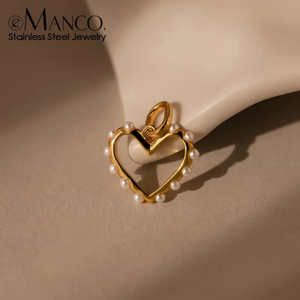 EManco New Stainless Steel Charms Gold-plated Imitation Pearl Heart Pendant DIY Necklace Bracelet Jewelry Making 48 Hours Shipme