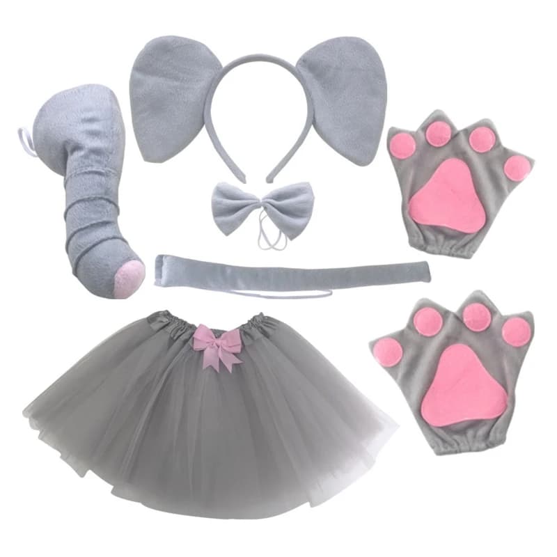 Guanti da naso con coda e papillon per bambini, costume da animale, fascia per orecchie di elefante, 3/4/5/6