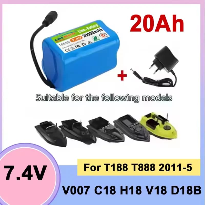 7.4V 20000mAh Battery with USB Charger For T188 T888 2011-5 V007 C18 H18 Remote Control RC Fishing Bait Boat Spare Battery Parts