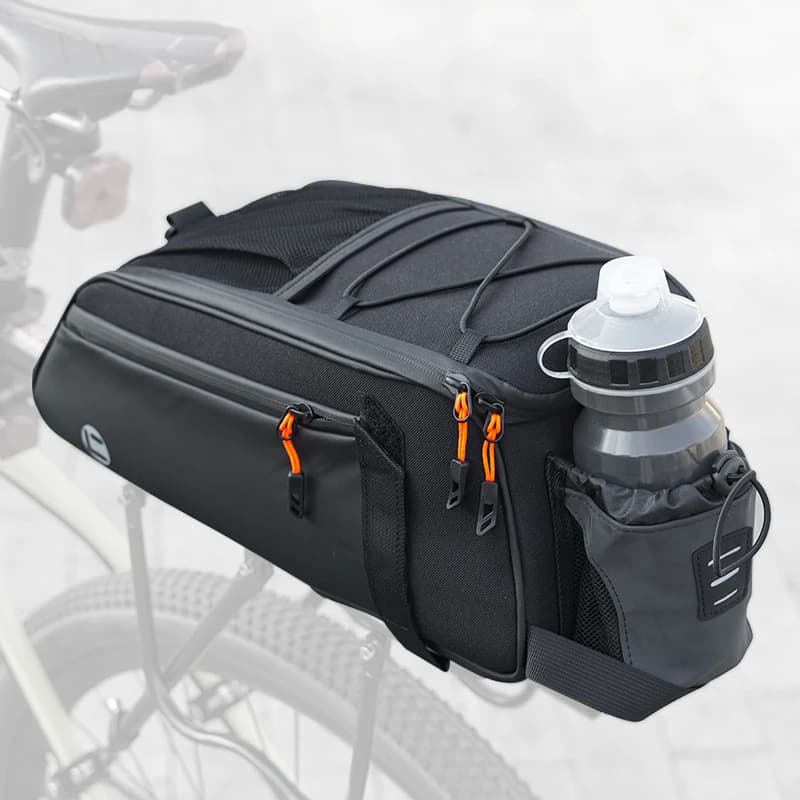Reflective Bike Rear Seat Bag with Water Bottle Holder and Tail Light Compatibility, Cycling Storage Pouch for Electric & Foldin