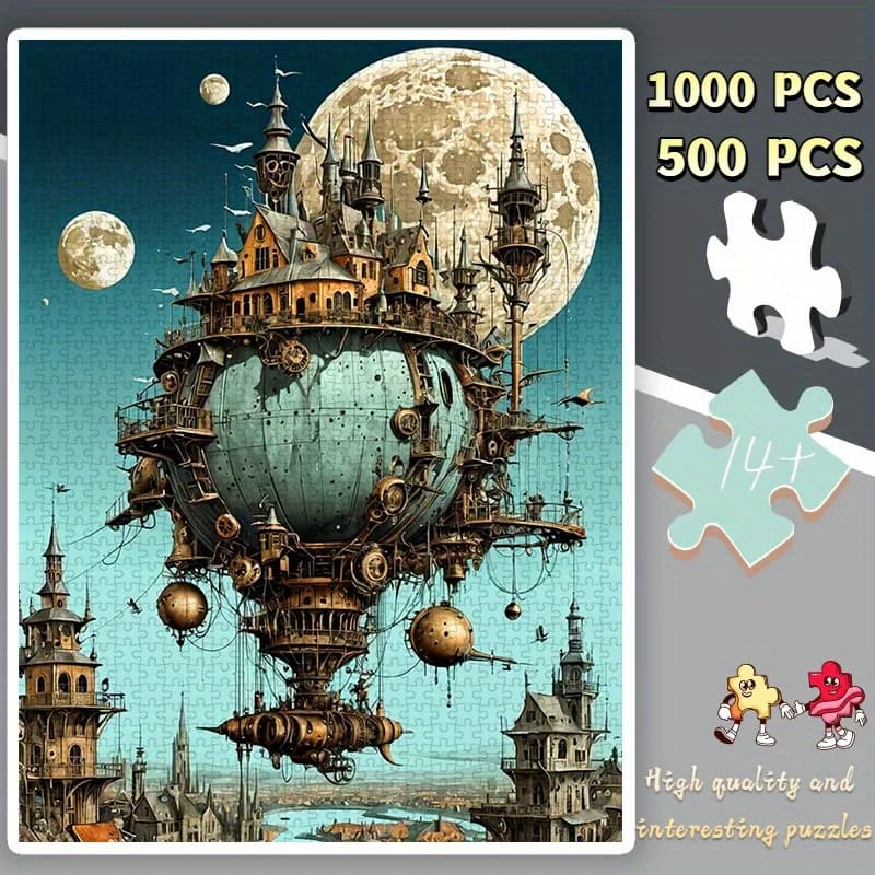 Puzzle gigante con castelli galleggianti Steampunk da 1000/500 pezzi - Colori vivaci, carta premium, sfida intermedia
