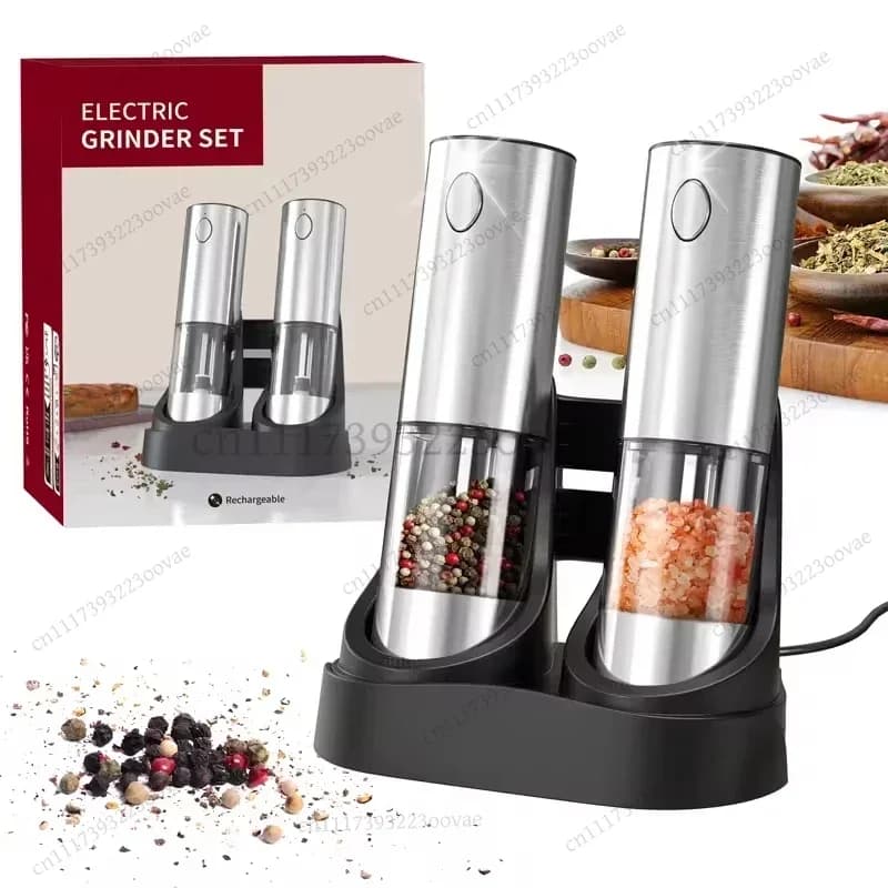 LF-2Pcs Electric Salt Pepper Grinder Set 190ml USB Rechargeable Adjustable Coarseness Spice Mill Kitchen Gadget
