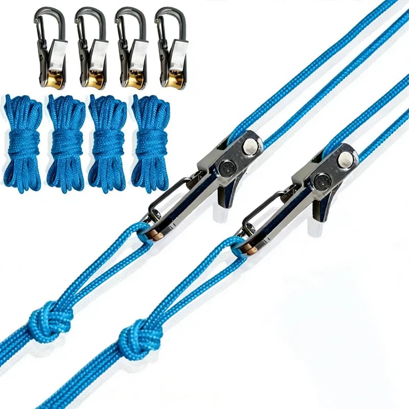4pcs Rope Tying Tool & Tensioner with Roller Tensioner, Heavy-Duty Retractable Buckle with Accessory Rope, Suitable for Camping