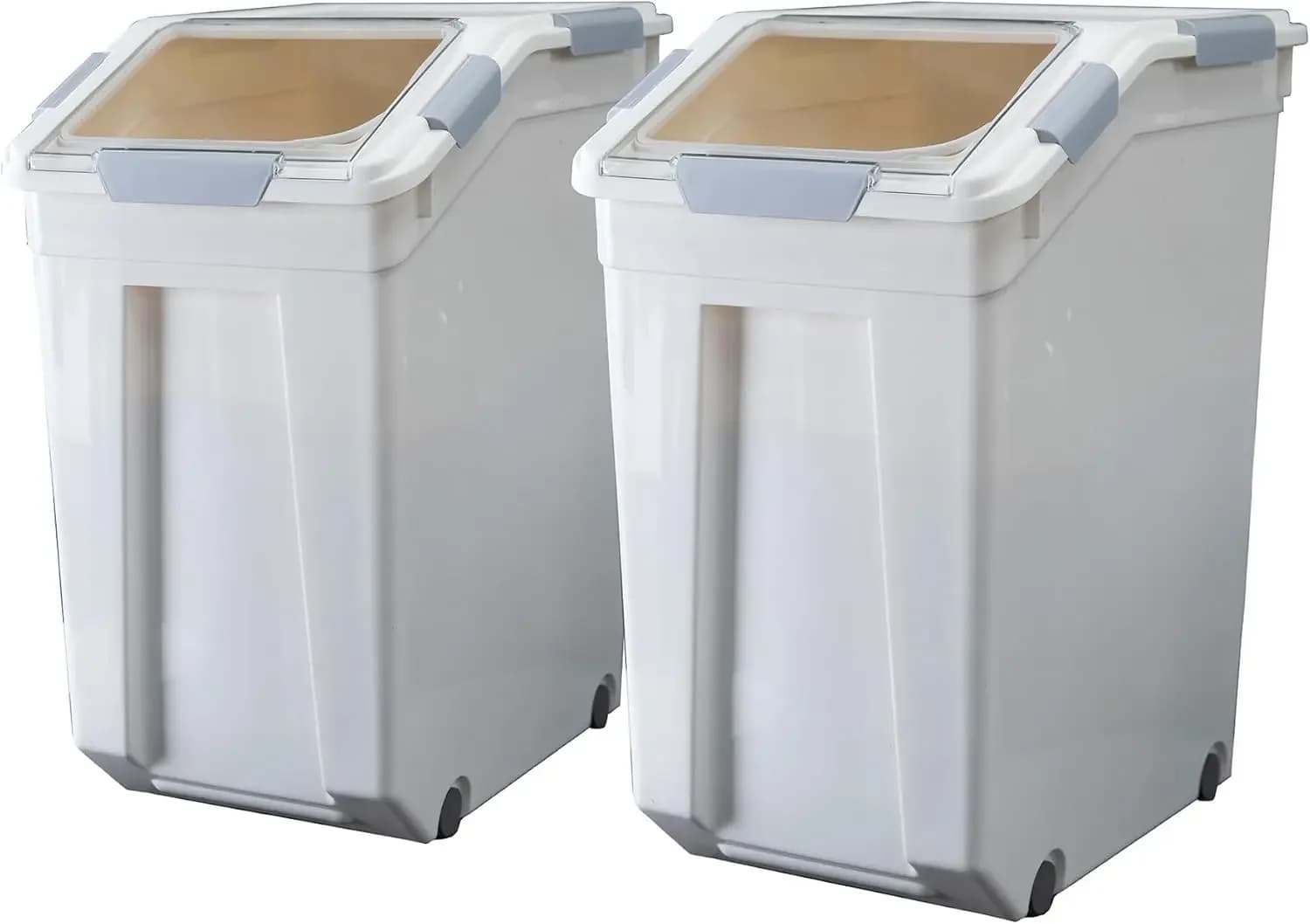 Contenitore per riso da 33 litri / 50 libbre con misurino, senza BPA, per riso | Grano | Cibo per Animali Domestici | Farina, confezione da 2, bianca