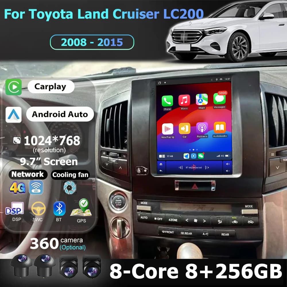 Android 16 Auto Per Toyota Land Cruiser LC200 2008 - 2015 Autoradio Lettore Video Multimediale Stereo GPS Carplay Bluetooth 4G WIFI