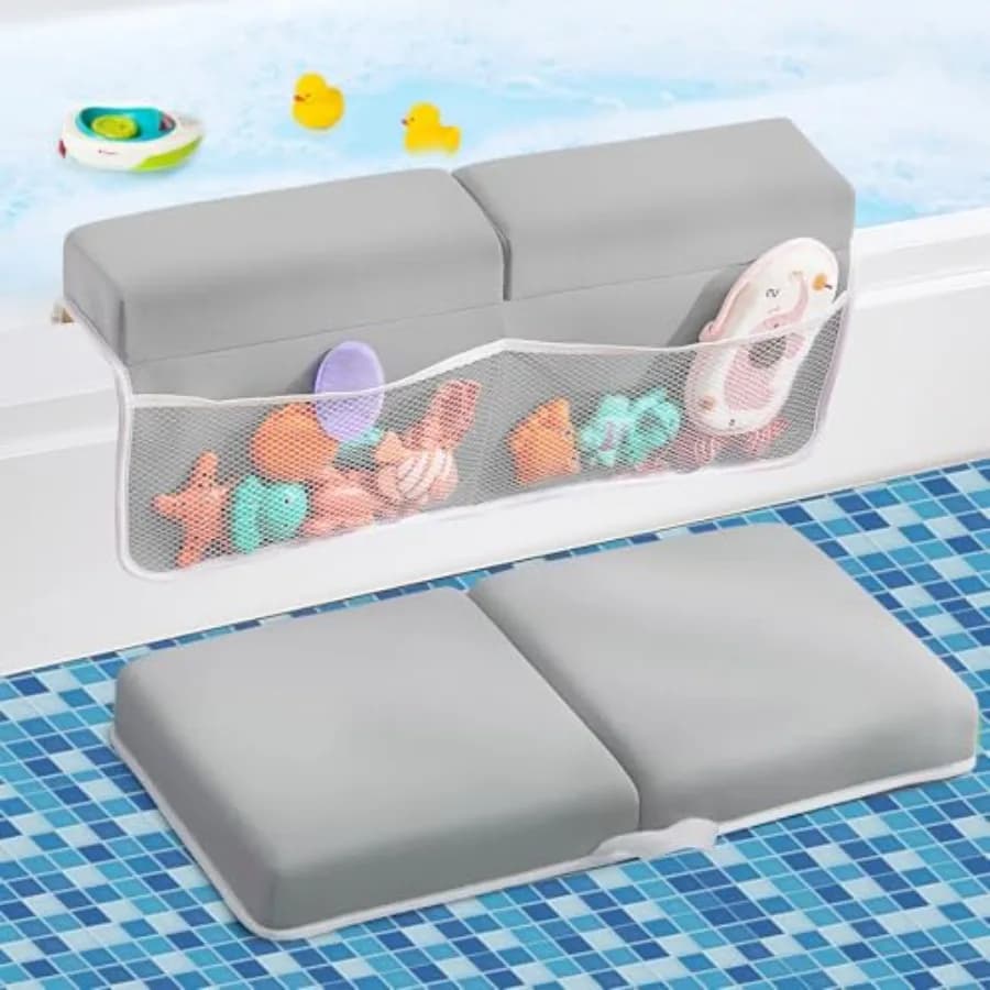 Set di Tappetini per Vasca da Bagno con Poggiaginocchia e Poggiagomiti, Morbidi e Spessi, ad Asciugatura Rapida, in Memory Foam con Organizer per Giocattoli, Regalo per il Bagnetto dei Bambini