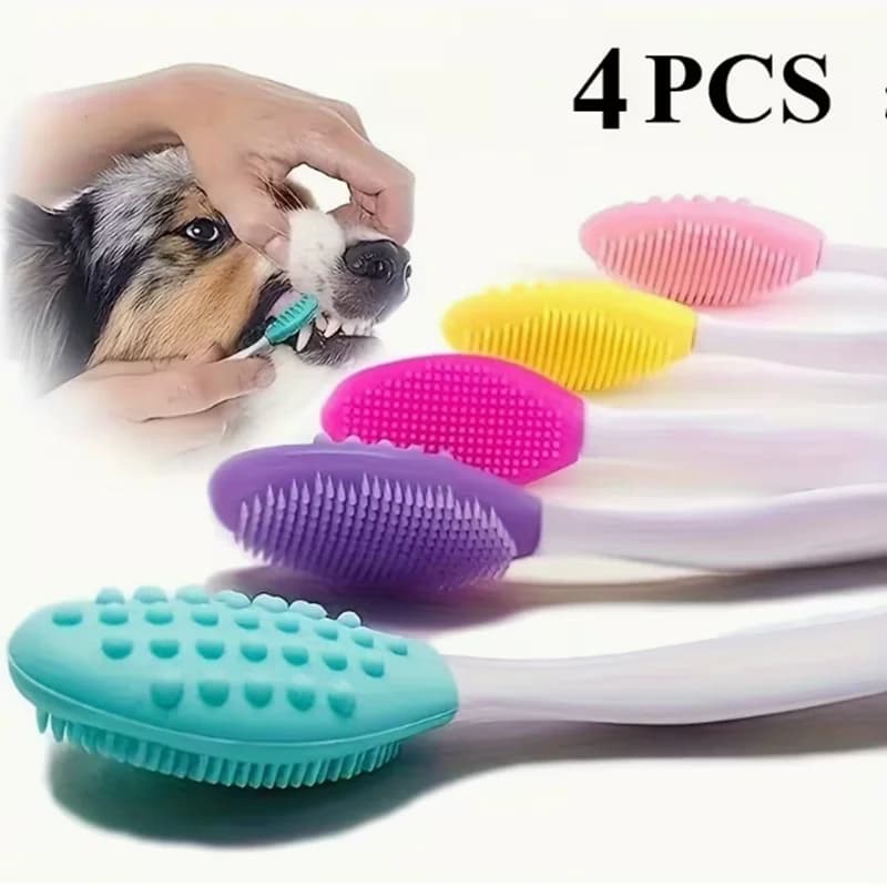 4pcs Dog Toothbrush - 360° Clean Teeth and Tongue Coating - Easy to Clean Dog and Cat Teeth, Silicone Brush Hairs and Handle
