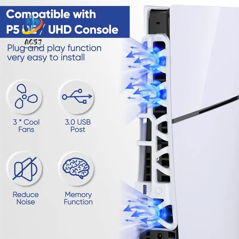 Ventola di raffreddamento AC57 per console PS5 Slim, sistema di raffreddamento silenzioso con funzione di memoria e luce LED, accessori di raffreddamento