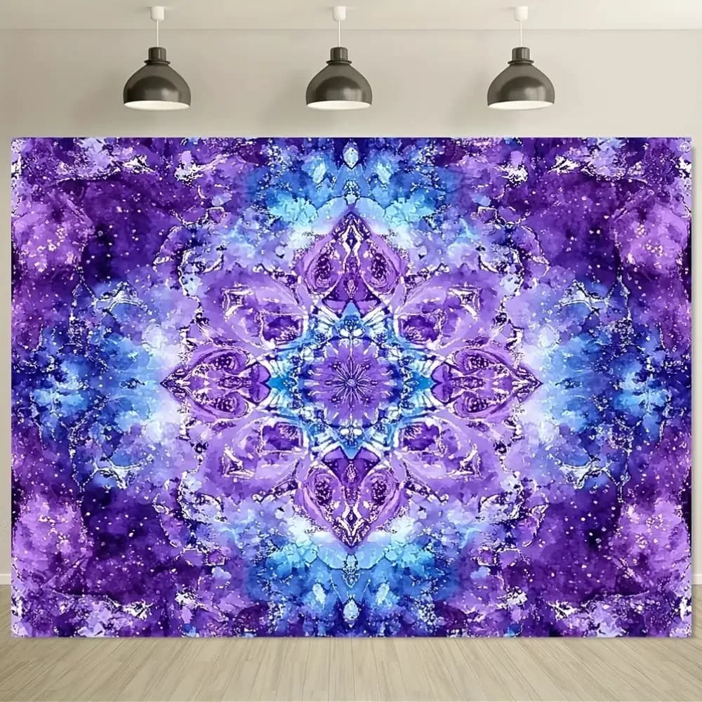 Luxurious Bohemian Cosmic Mandala Tapestry Wall Hanging Decoration Abstract Nebula Galaxy Print Purple Blue Home Decor Art