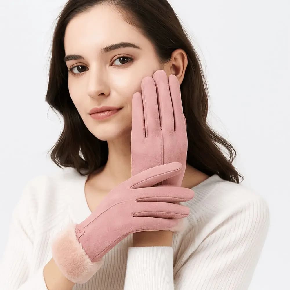 Guanti in Pelle Scamosciata Antivento alla Moda, Morbidi e Confortevoli, per Ciclismo e Sport, Caldi Guanti Invernali da Donna con Touch Screen per Autunno/Inverno