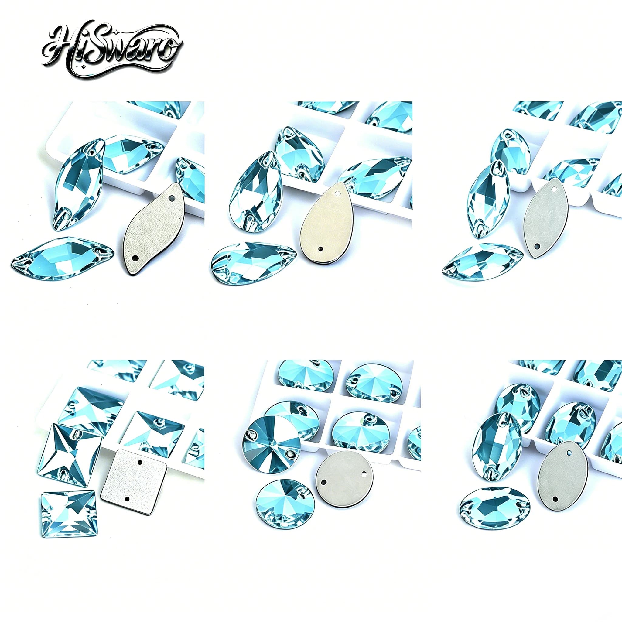 Wholesale Aquamarine Rolivi Comsic Drop Glass Crystal Glass Sewing Stones Flatback Sew on Rhinestones For Garment Clothes Bags