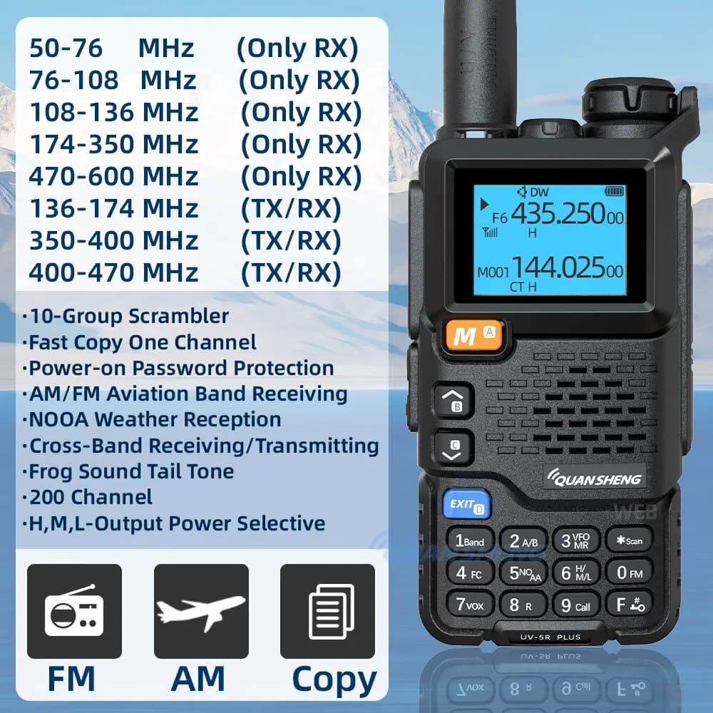 Quansheng UV 5R Plus Walkie Talkie Portatile Am Fm Radio bidirezionale Switchatore Stazione VHF Ricevitore K5 Ham Wireless Set a lungo raggio