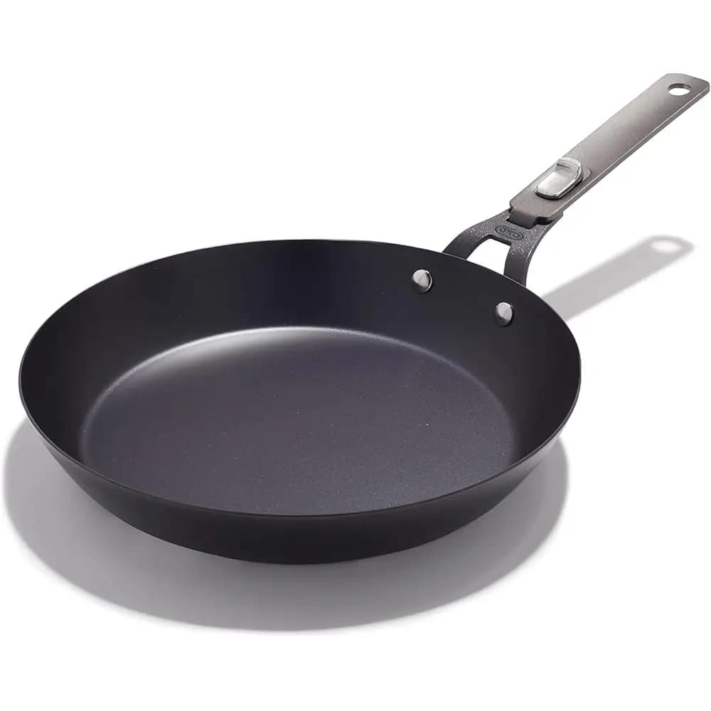 Padella in Acciaio al Carbonio Pretrattato da 12 Pollici per Uso Esterno, Manico Staccabile per Facile Conservazione, Utilizzo Interno, Antiaderente