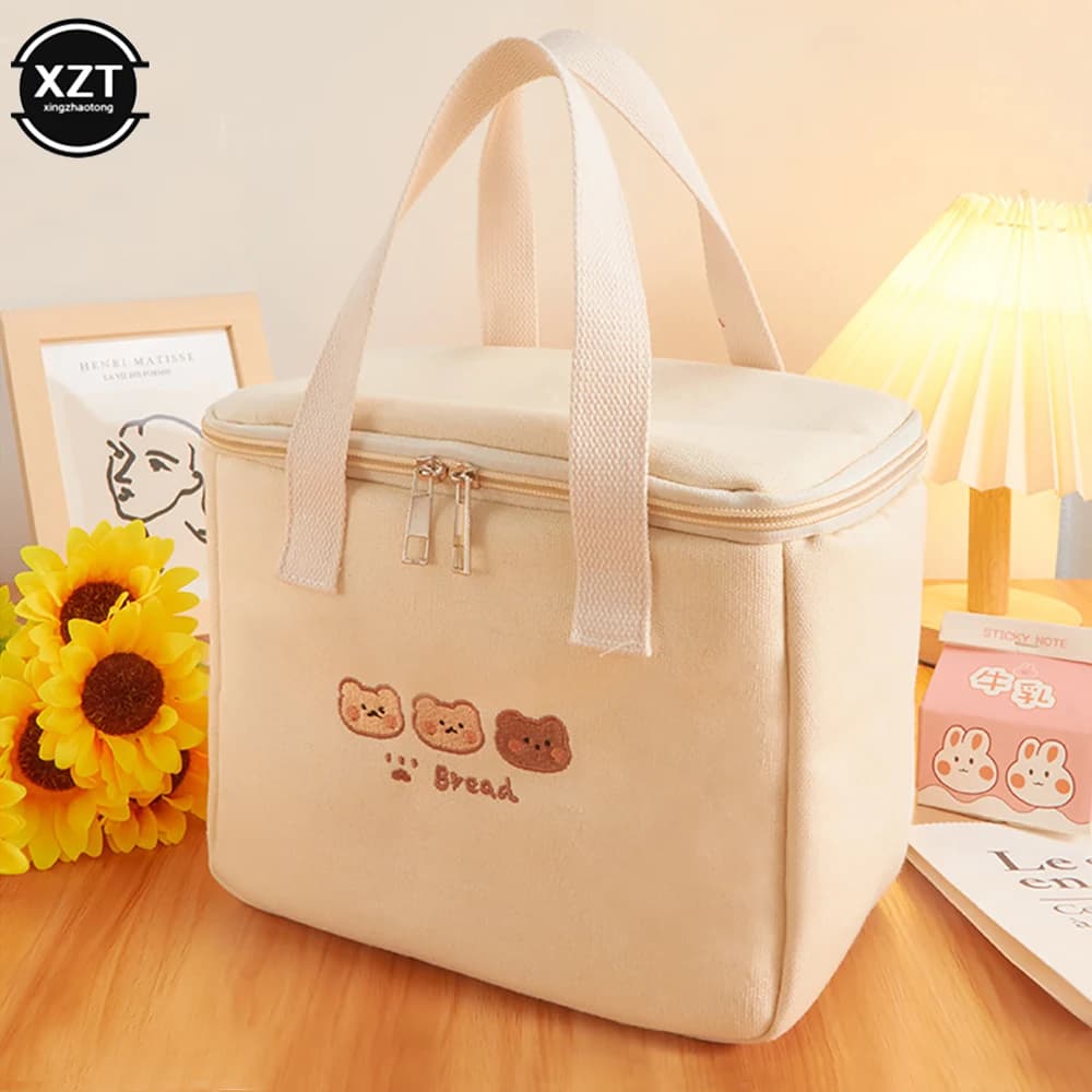 Borsa da pranzo carina per donna borsa termica in tela isolata per ragazze scatola termica per alimenti in foglio di alluminio contenitore per la cena da Picnic per la scuola della famiglia