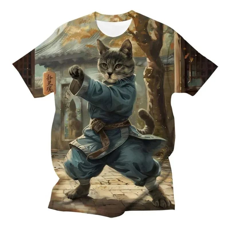 Fashion Funny Animal Cat Graphic T-shirt For Men Trend Casual Hip Hop Harajuku Streetwear 3D Printed Round Neck Short Sleeve Tee