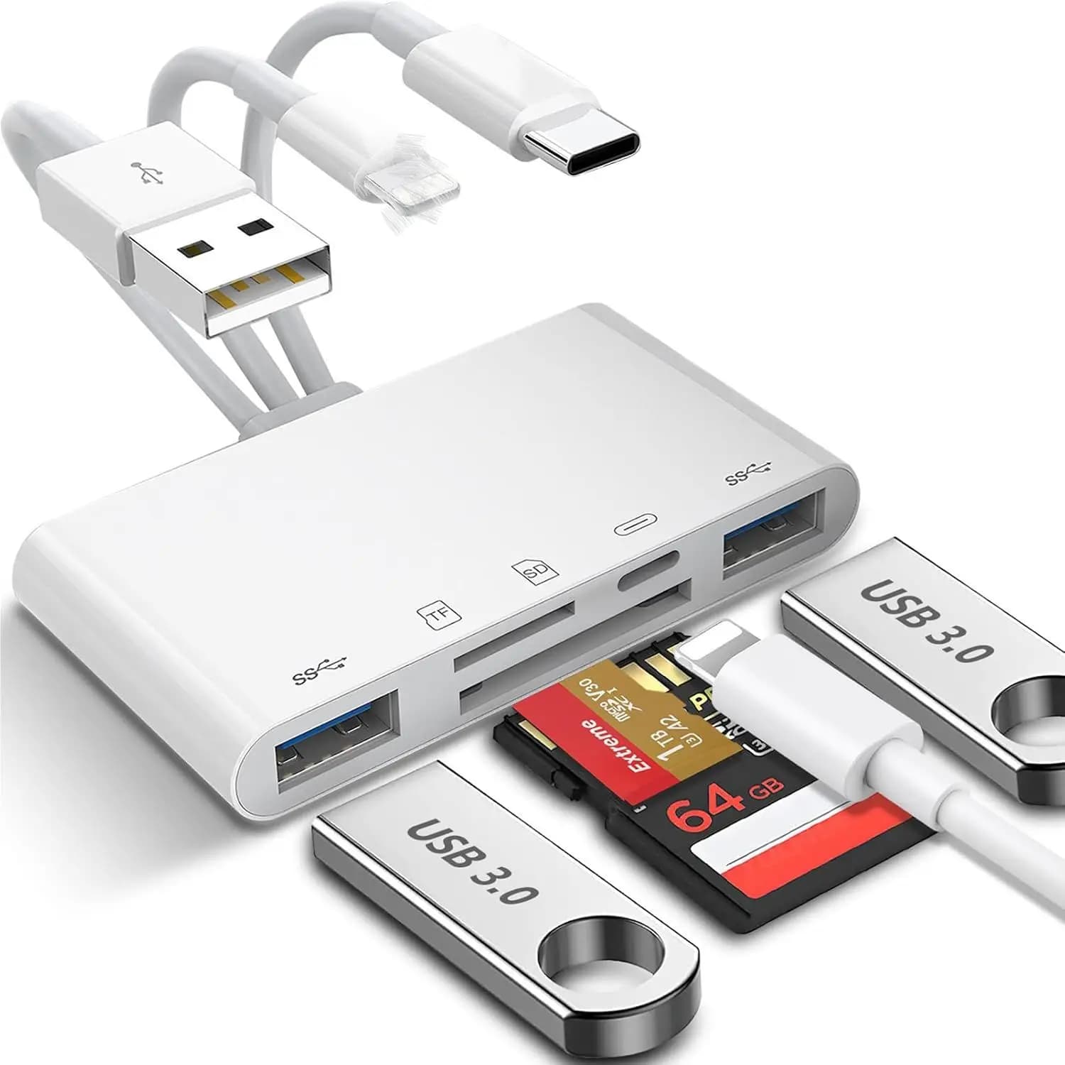 Adattatore OTG USB multi-dispositivo 5 in 1 da 10 pezzi per slot per schede Micro SD TF Supporta SD/Micro SD/SDHC/SDXC/MMC ricarica compatibile IPho