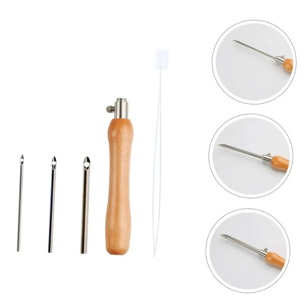 Wooden Handle Embroidery Stitch Pen DIY Craft Stitchwork Needle Knitting Embroidery Pen Interchangeable Head Stitching Applique