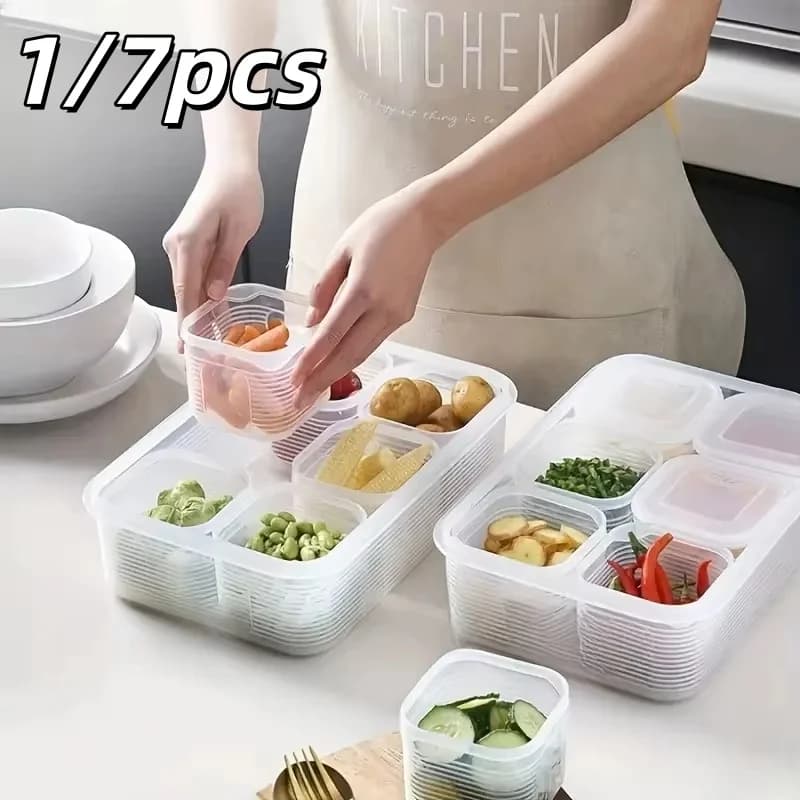 1/7 pezzi contenitore per la conservazione degli alimenti 6 griglie con coperchio contenitore per frutta e verdura in plastica scatola per il pranzo riscaldata al microonde scatole per la conservazione della zuppa di ossa di pollo