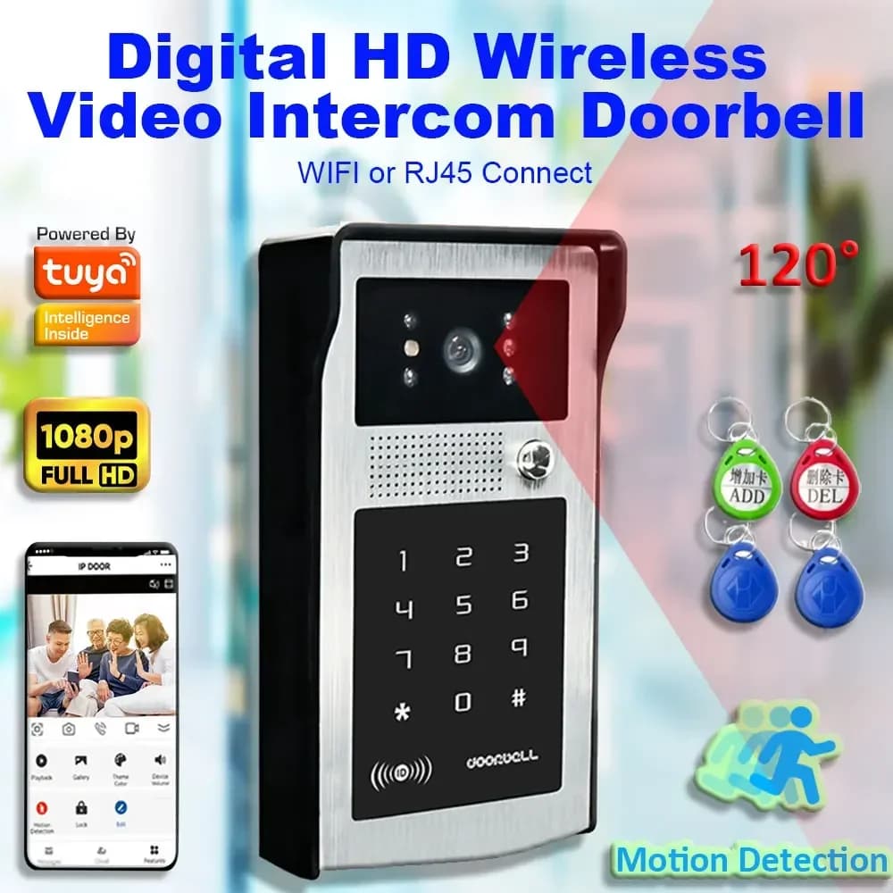 Tuya Smart Wireless Ring Campanello con fotocamera 1080P WiFi Citofono Videocitofono con codice RFID Tastiera Accesso Telefono APP Sblocco