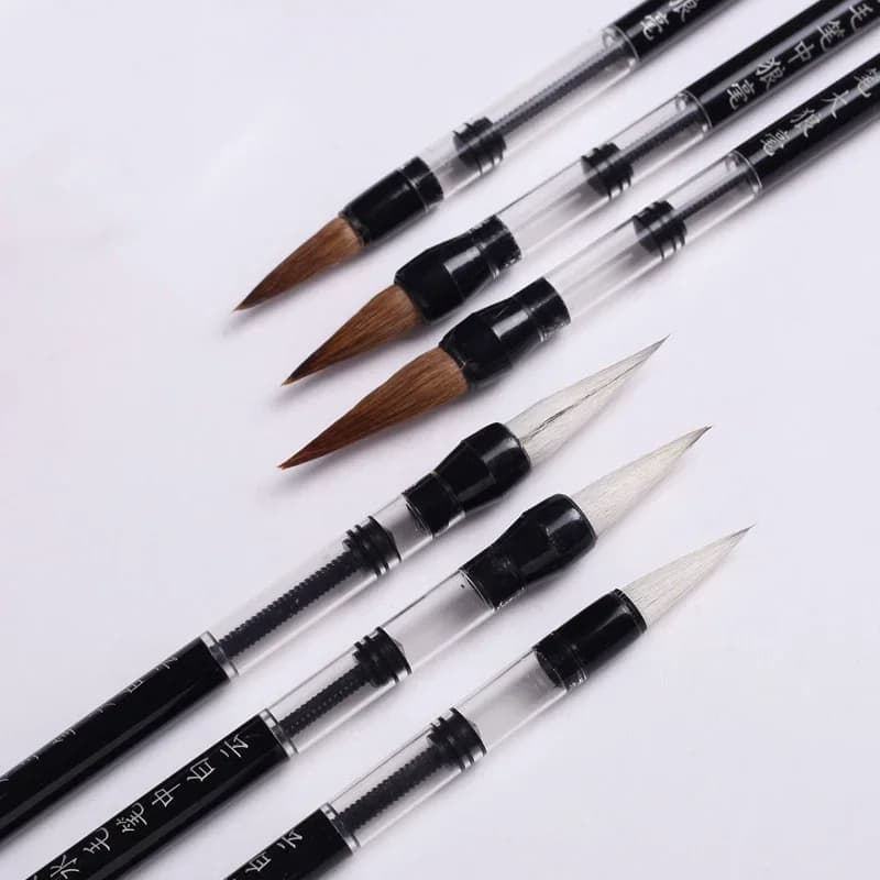 3Pcs Chinese Calligraphy Brush Set Water Storage Paint Brush Pen Automatic Suction Ink Goat Wolf SML Size Soft Round Point