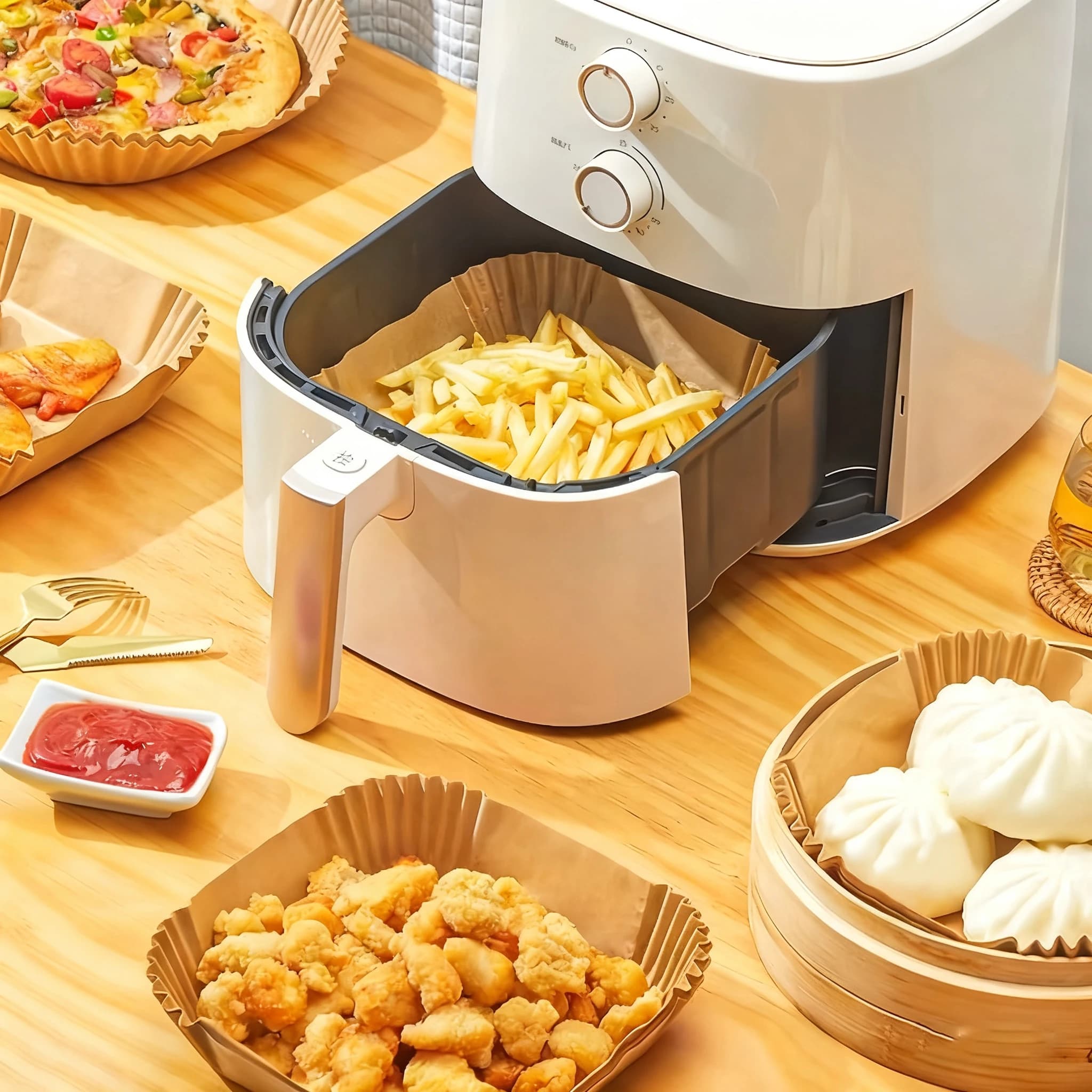 Non-stick Square Air Fryer Paper Baking Products For Microwave Disposable Mat With Air Frying Coating