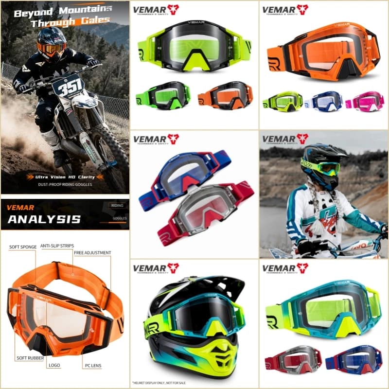 VEMAR High Quality Elegant Motorcycle Goggles Glasses Windproof Motocross Sunglasses Ski Off-road Cycling Racing Helmet Glasses