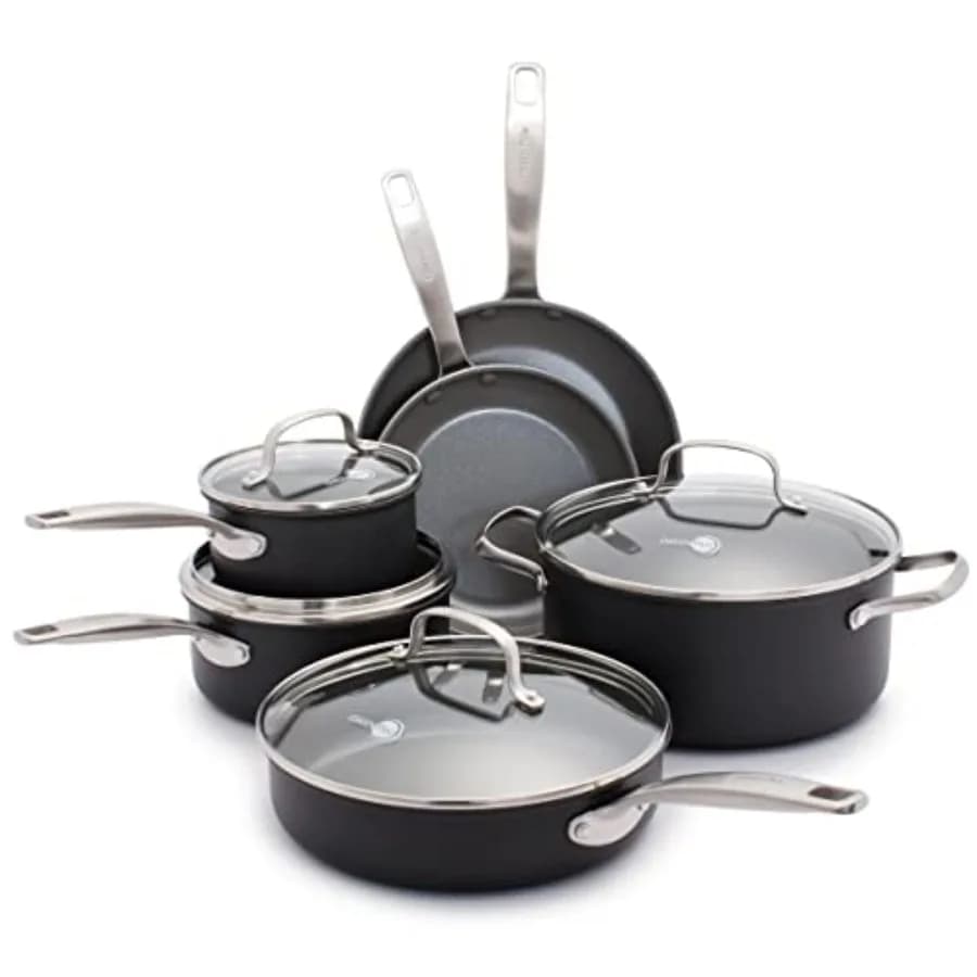 Set of Pentole Chatham in Ceramica Antiaderente Anodizzato Dura, 10 Pieces, Grey, Tiles, Casseruole, Pentole, Covers