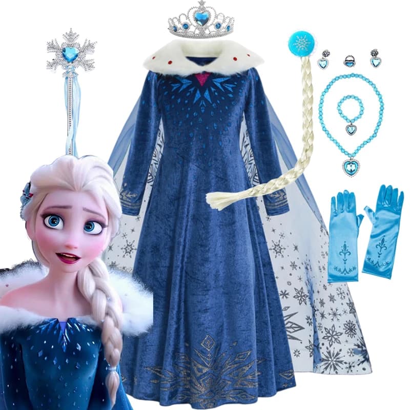 Costume Disney Snow Queen Elsa per ragazze Abito Elsa Frozen Abito cosplay Principessa delle nevi Vestire Halloween Festa di compleanno