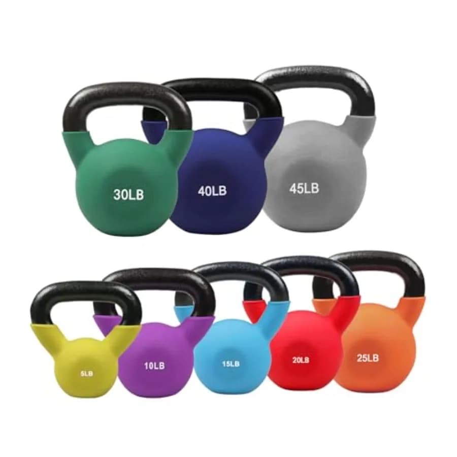 Set di Kettlebell Rivestiti in Neoprene in Ghisa Massiccia per Uso Domestico, Superficie Nera Resistente e Antiscivolo