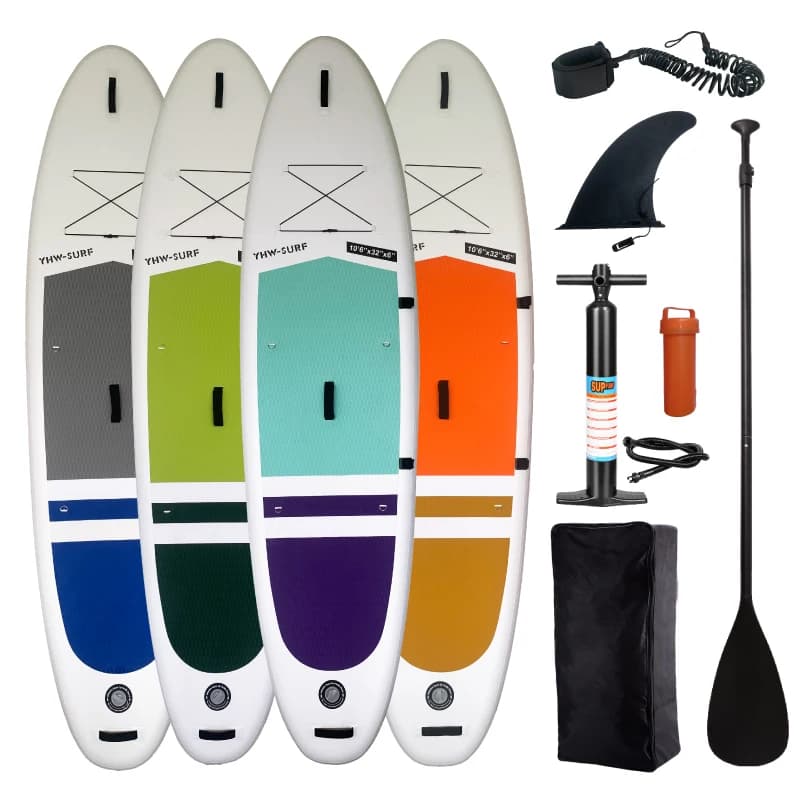 Inflatable Stand-Up Paddle Board, with Sup Accessories and Pump, Backpack, Foot Leash, Detachable Fins, Paddle, and Repair Kit