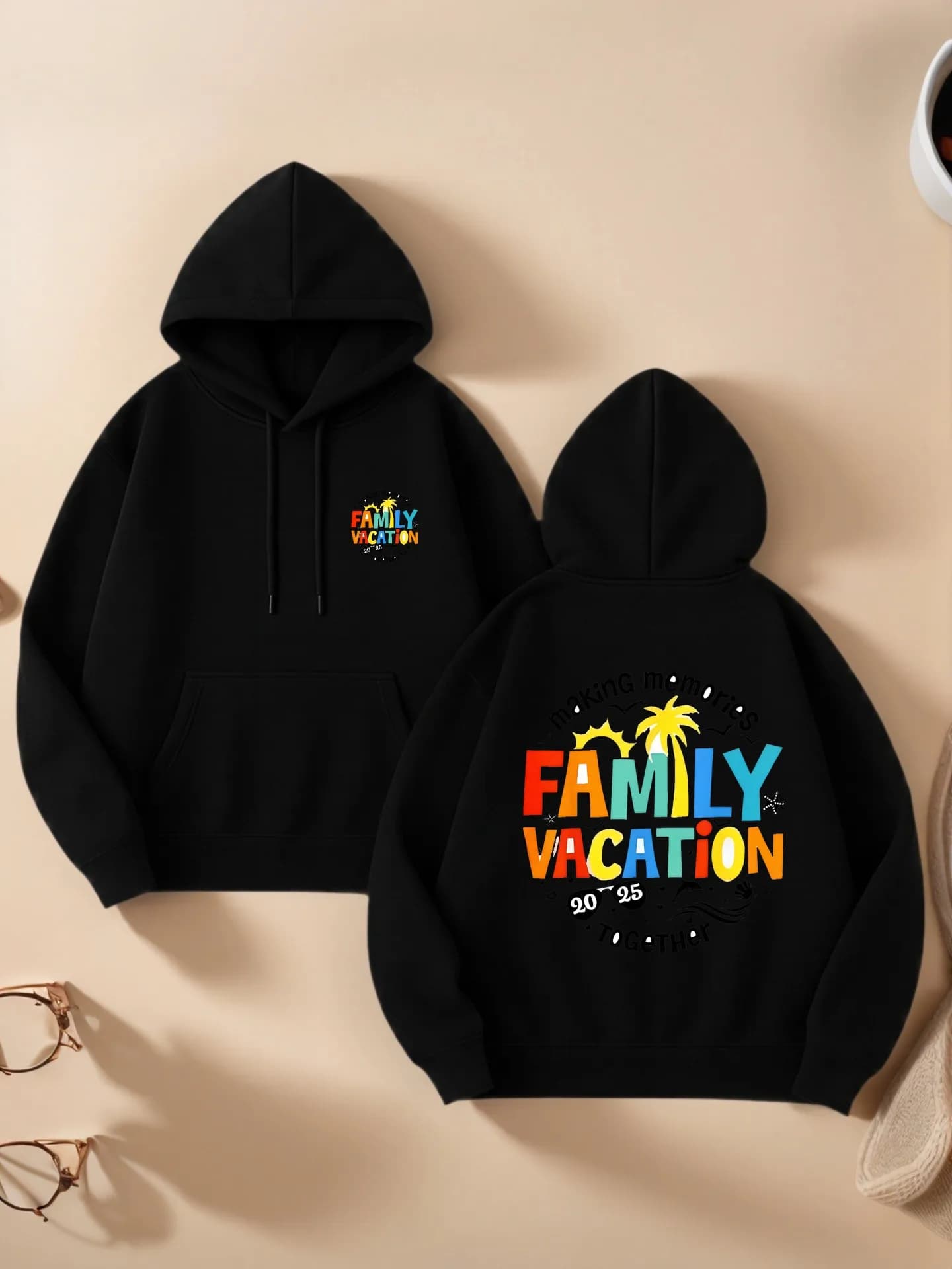 Felpa con cappuccio grafica da donna, stampa di lettere per le vacanze in famiglia, stile estetico casual, tessuto morbido, abito da vacanza, per le donne