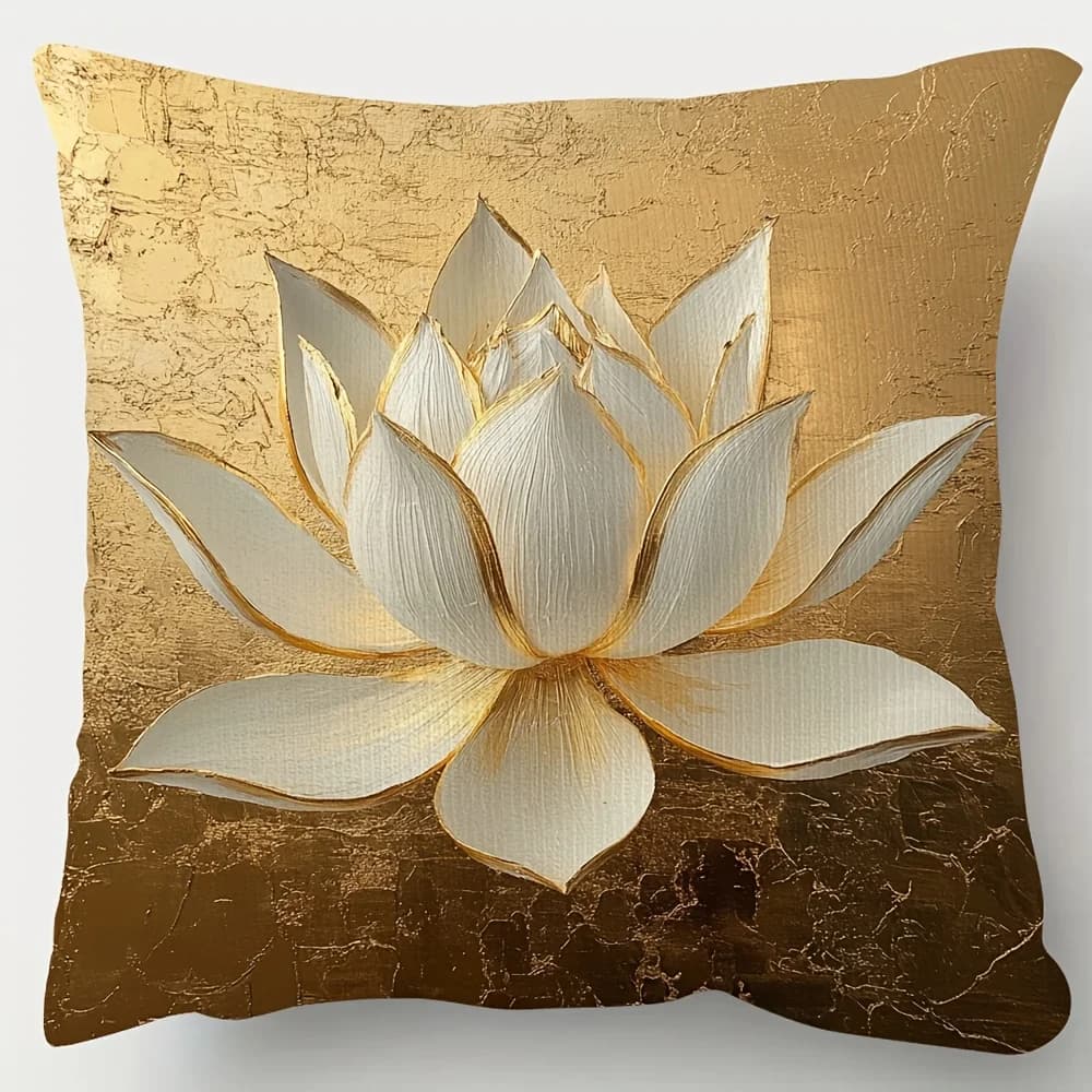 Lotus Flower Double-Sided Decorative Pillowcase, Floral Pattern Cushion Cover for Sofa Living Room Bedroom Home Decor
