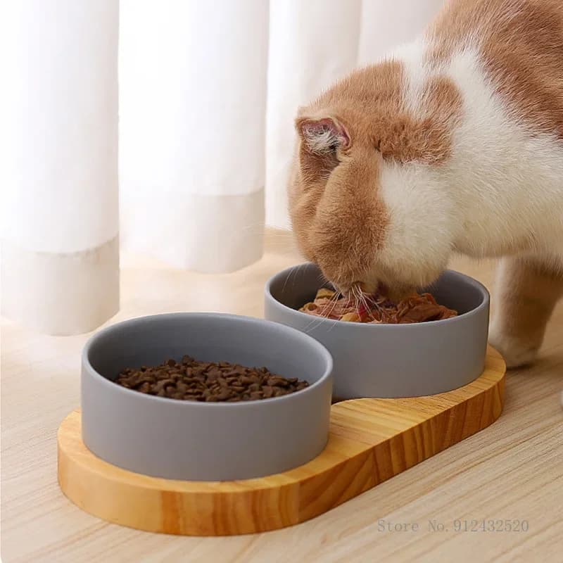 Ciotole creative per alimenti per animali domestici in ceramica con supporto in legno, ciotola per cani e gatti, proteggono la colonna vertebrale cervicale, antiribaltamento, nuovo stile, 1 pezzo